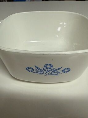 Corningware White Baking Dish with Blue Floral Motif